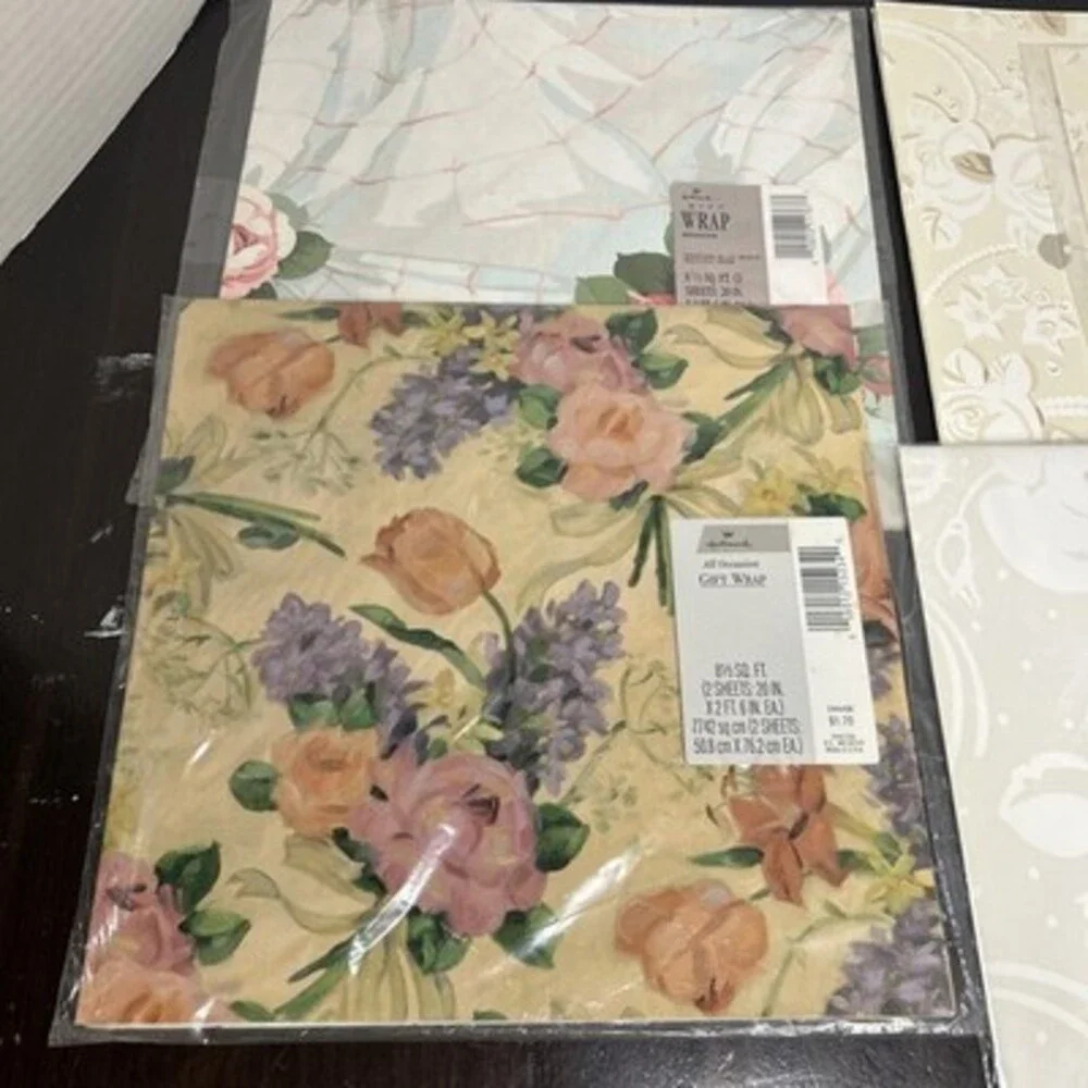 Vintage Hallmark & Added Plus ‘93 Gift Wrap Wedding Floral Pearly Shower 6 Packs